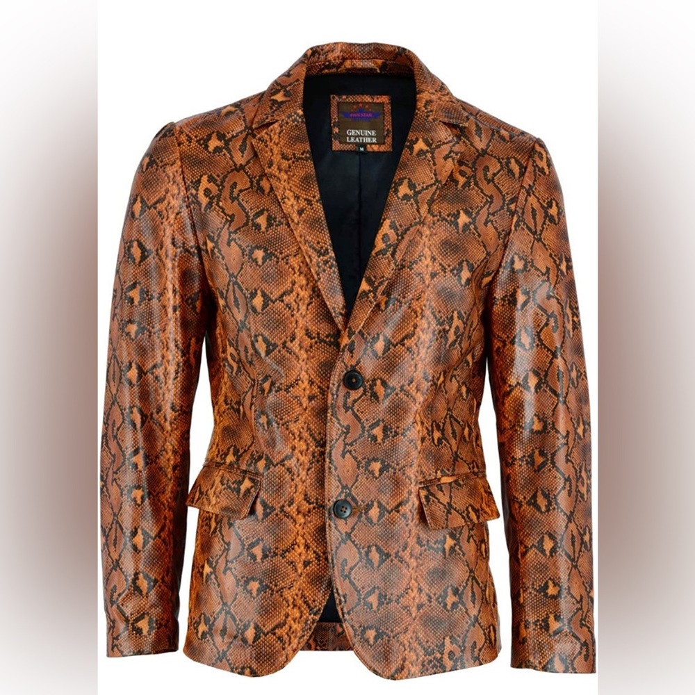 Five Star Tan Snake-Print Leather Blazer